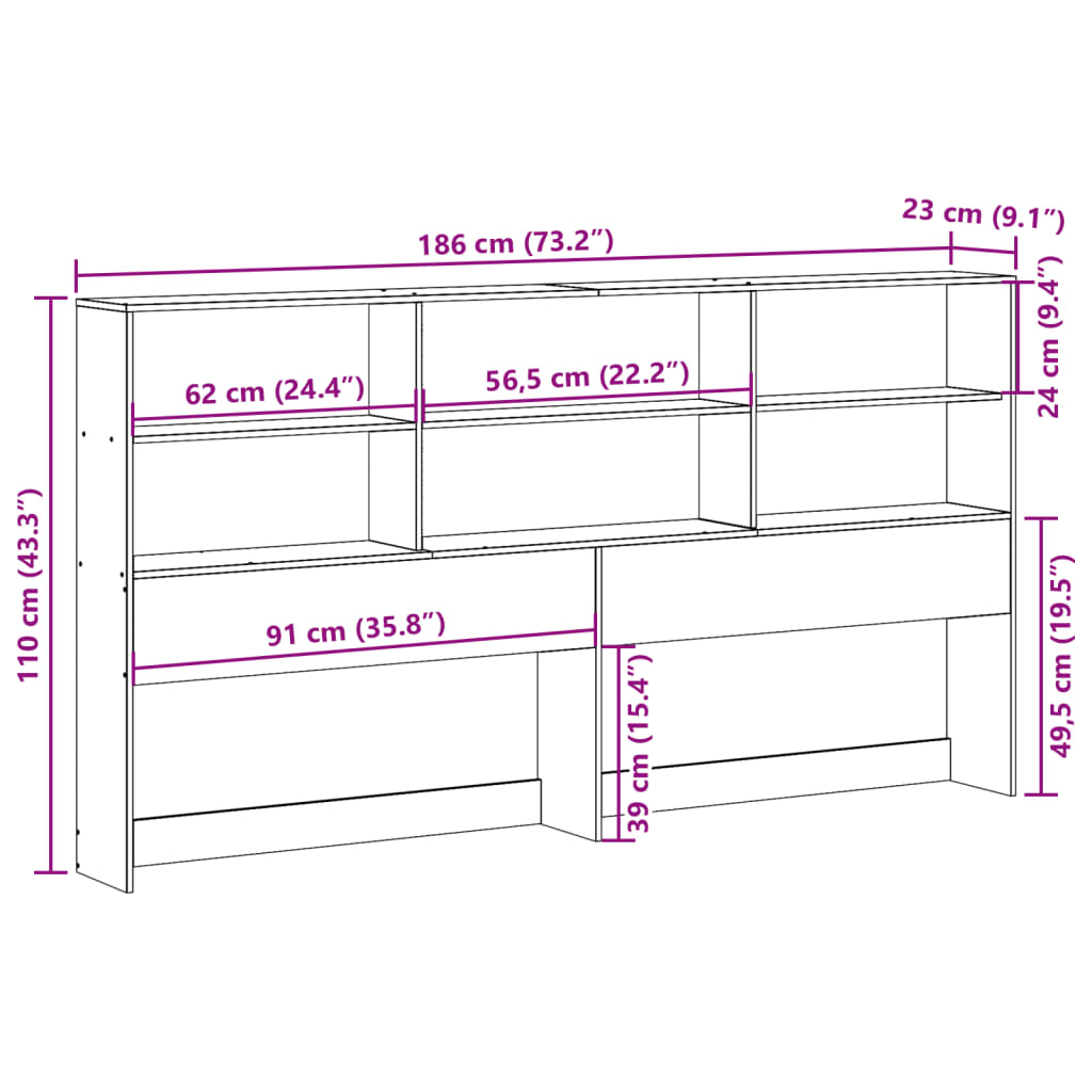 Hoofdbord met opbergruimte 180 cm massief grenenhout wit