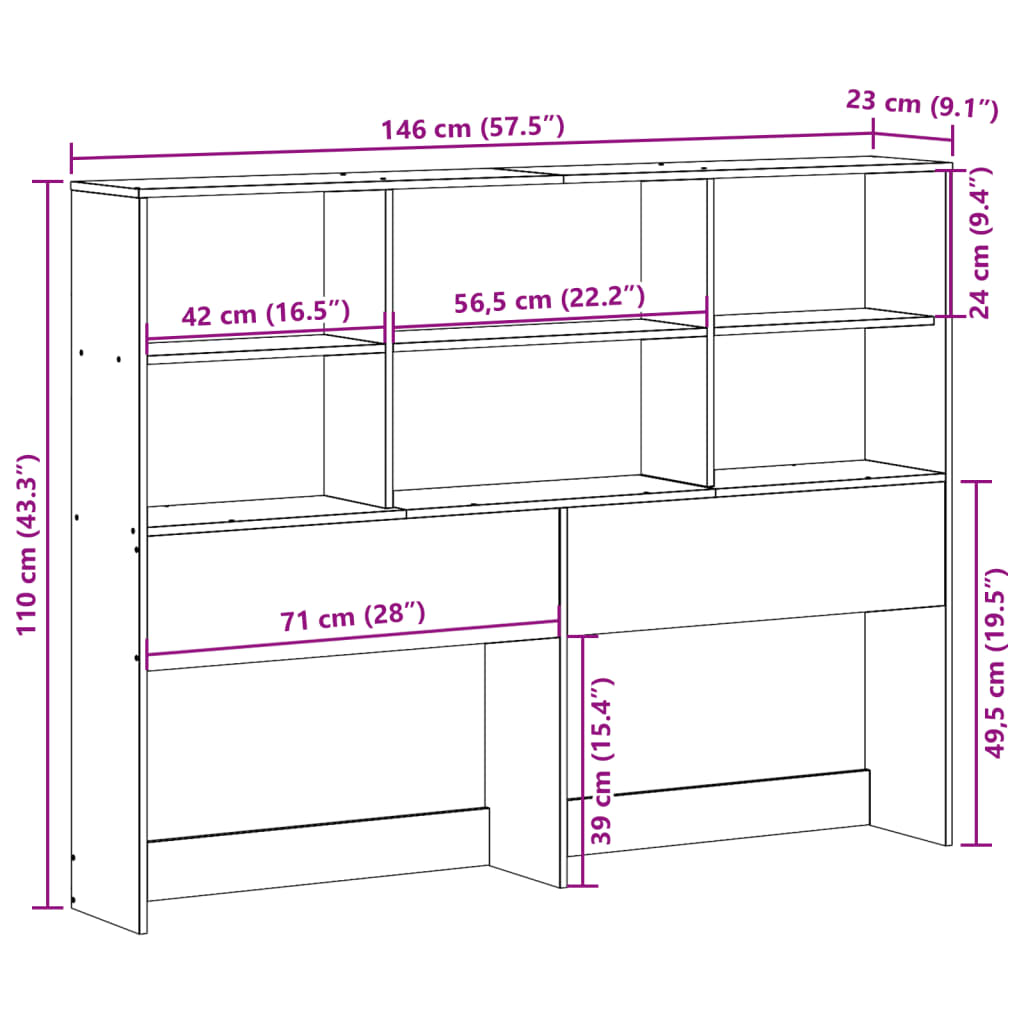 Hoofdbord met opbergruimte 140 cm massief grenenhout wit