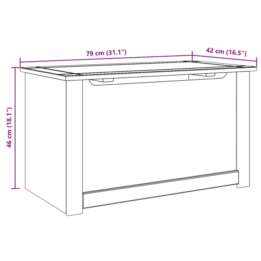 Opbergkist met deksel Panama 79x42x46 cm massief grenenhout