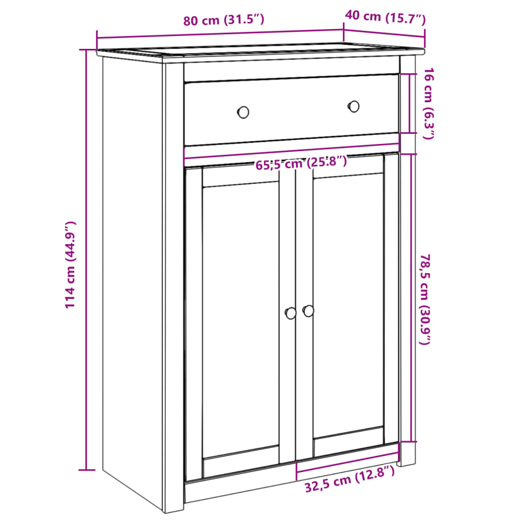 Schoenenkast Panama 80x40x114 cm massief grenenhout