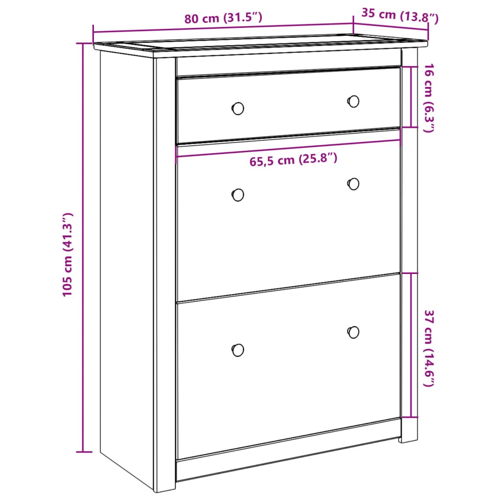 Schoenenkast Panama 80x35x105 cm massief grenenhout