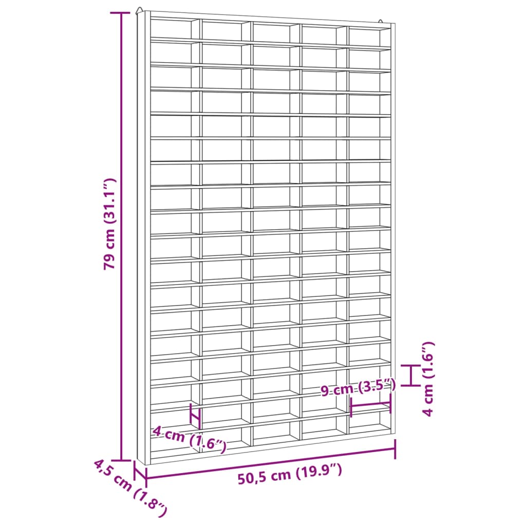 Wandkast met 90 vakken 50,5x4,5x79 cm