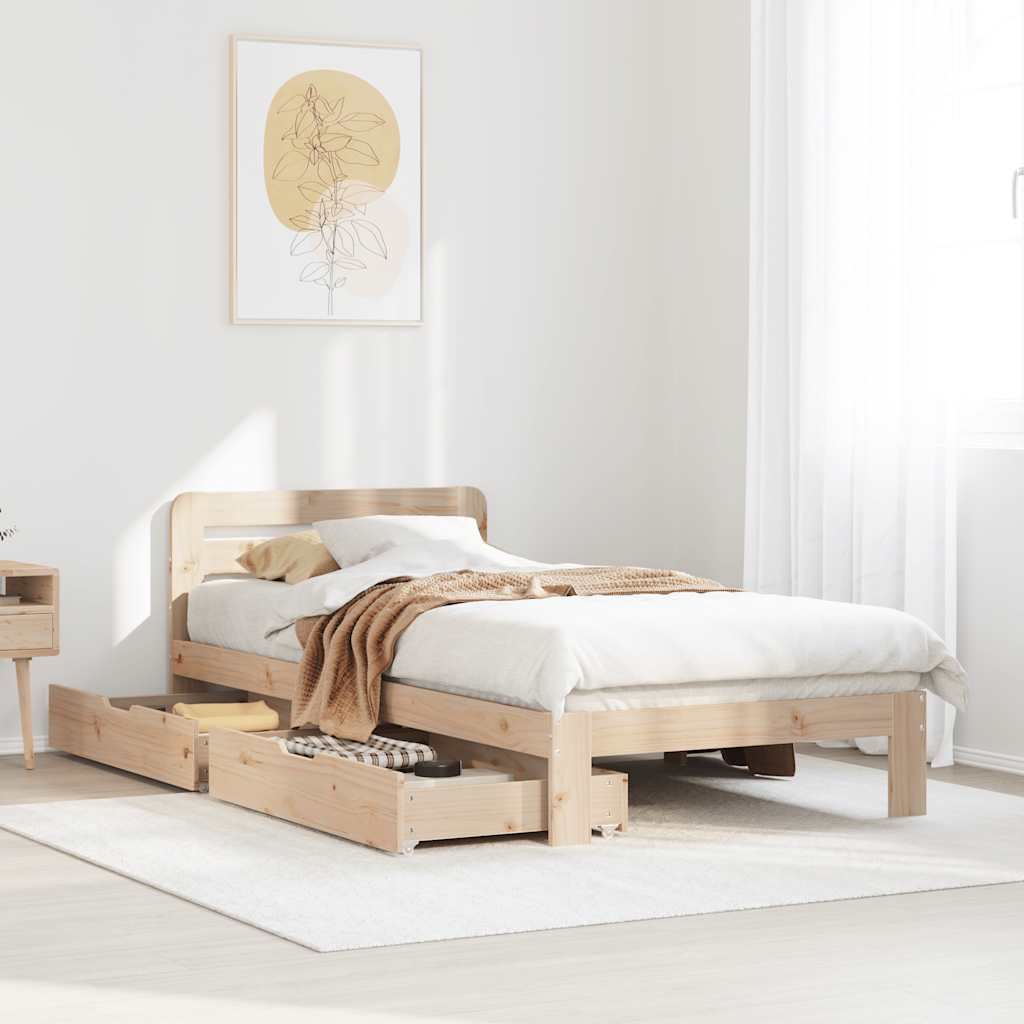 Bedframe Zonder Matras Massief Grenenhout 90 x 190 cm Naturel