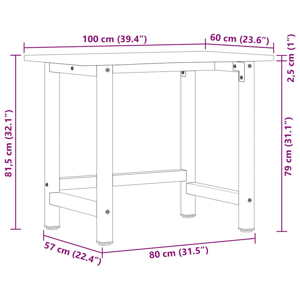 Werkbank 100x60x81,5 cm massief eikenhout