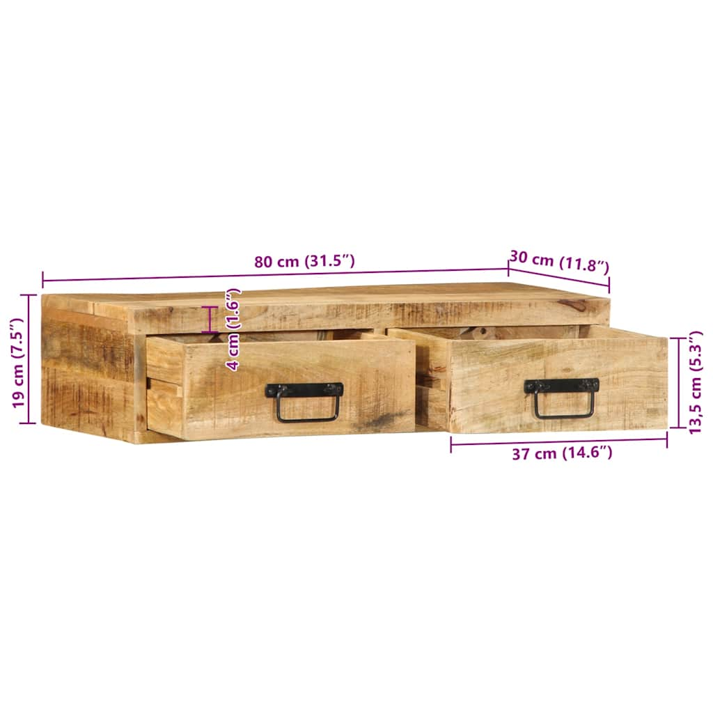 Tv-meubel wandmontage 80x30x19 cm massief ruw mangohout