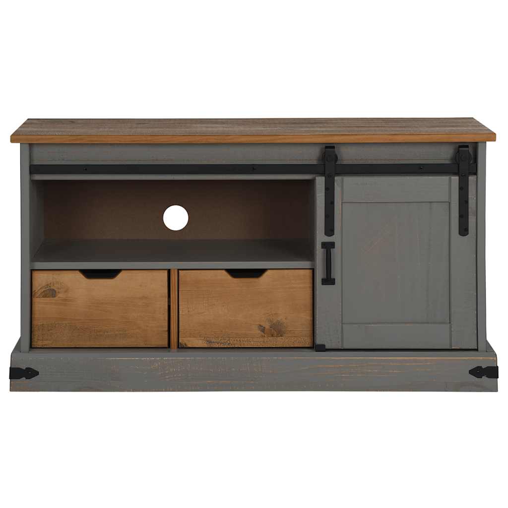 Tv-meubel HALDEN met schuifdeur grijs 110x40x60 cm massief hout
