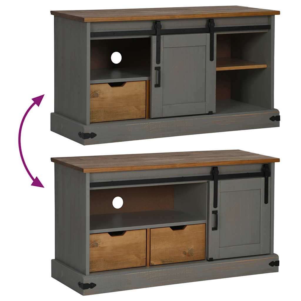 Tv-meubel HALDEN met schuifdeur grijs 110x40x60 cm massief hout