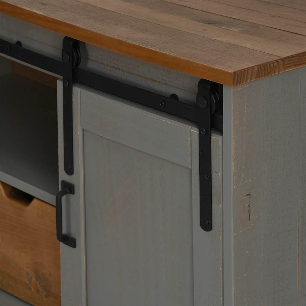 Tv-meubel HALDEN met schuifdeur grijs 110x40x60 cm massief hout