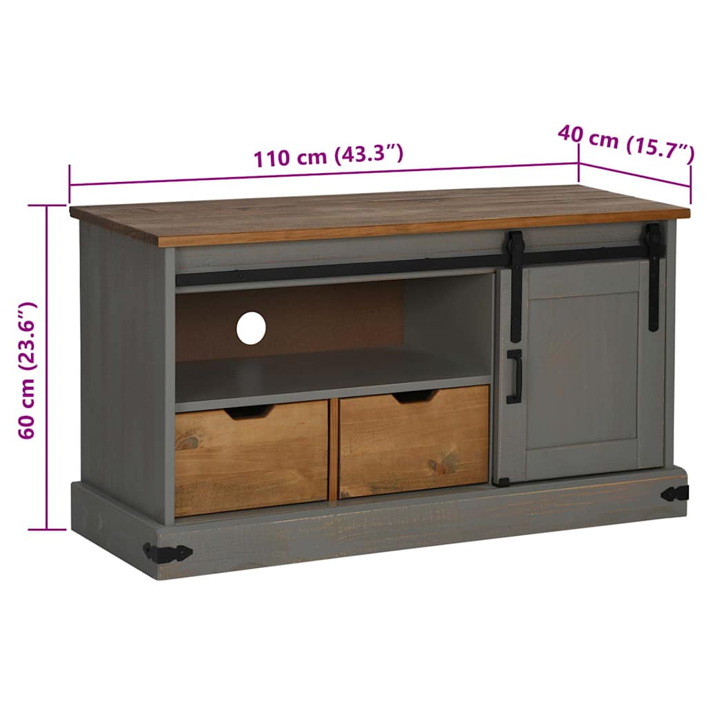 Tv-meubel HALDEN met schuifdeur grijs 110x40x60 cm massief hout