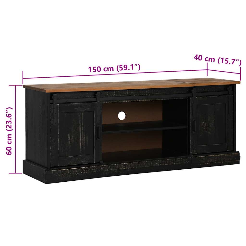 Tv-meubel HALDEN 2 schuifdeuren 150x40x60 cm massief hout zwart