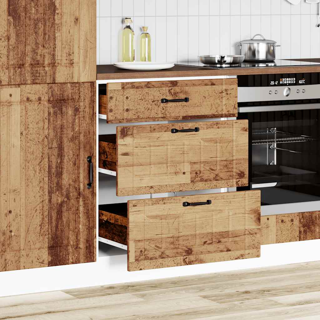 Keuken onderkast Lucca bewerkt hout oud houtkleurig