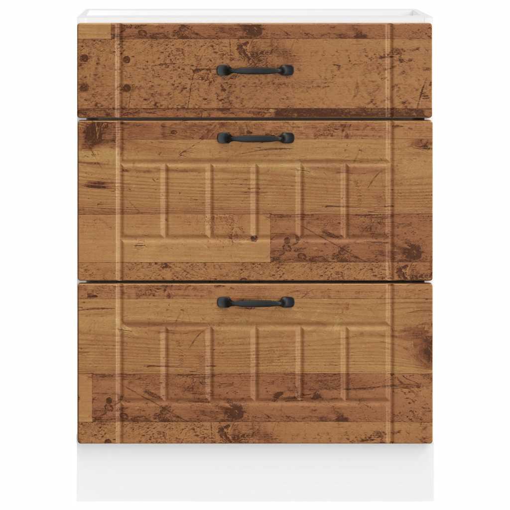 Keuken onderkast Lucca bewerkt hout oud houtkleurig