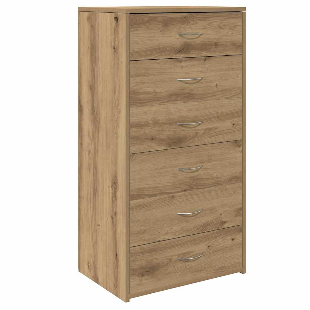 Dressoir met 6 lades 50x34x96 cm bewerkt hout artisanaal eiken