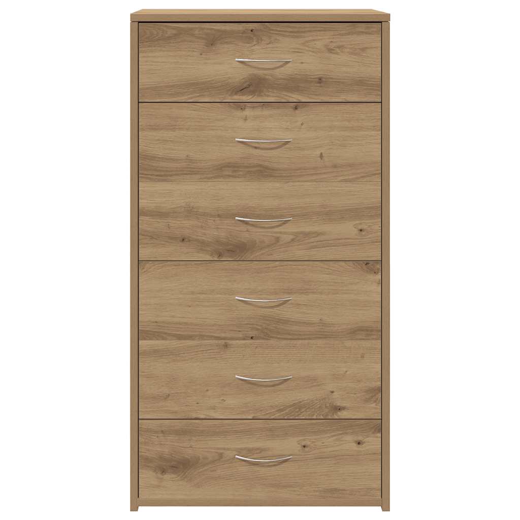 Dressoir met 6 lades 50x34x96 cm bewerkt hout artisanaal eiken