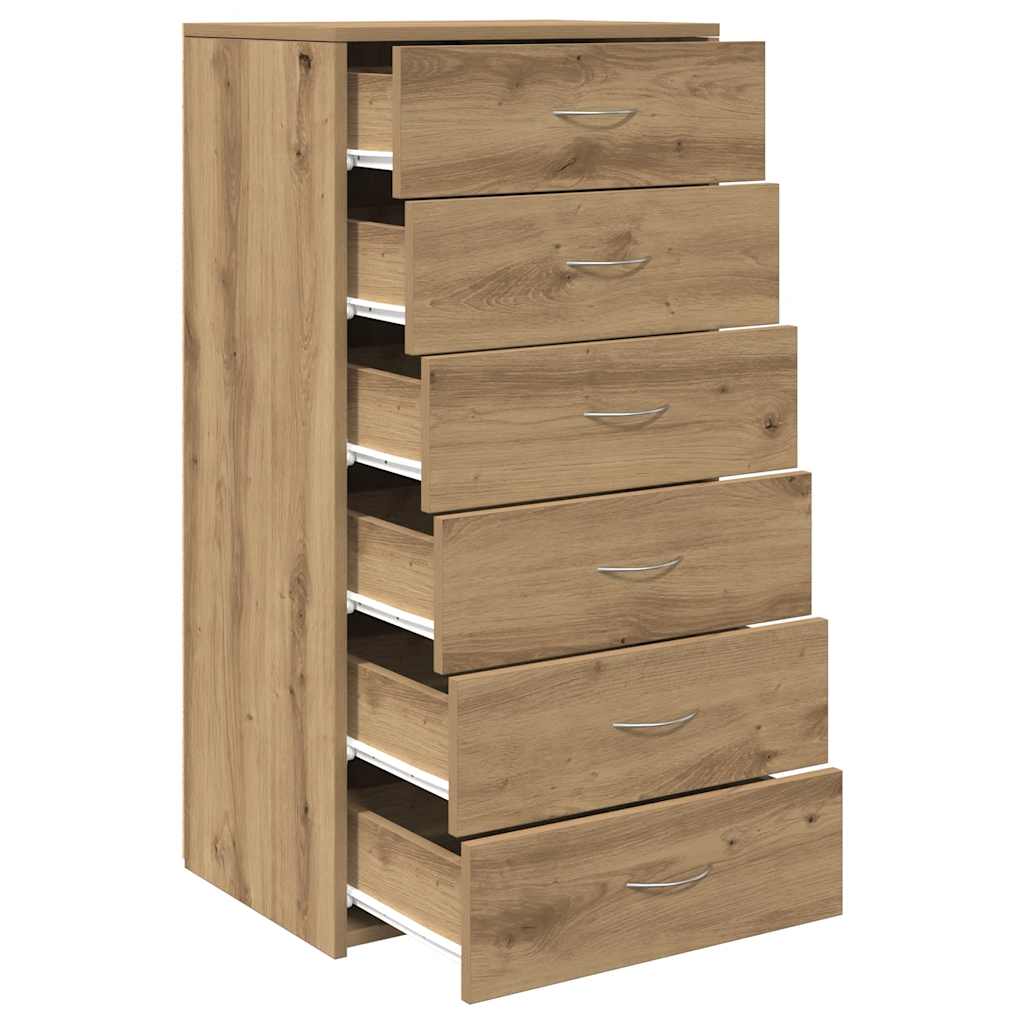 Dressoir met 6 lades 50x34x96 cm bewerkt hout artisanaal eiken