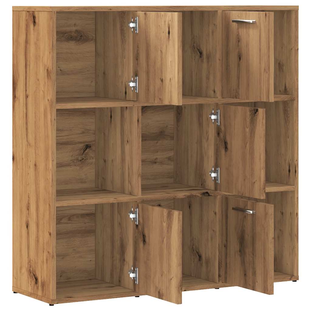 Boekenrek 90x28x90 cm bewerkt hout artisanaal eikenkleurig