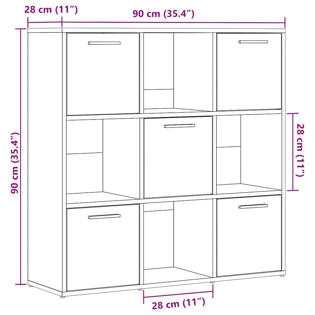 Boekenrek 90x28x90 cm bewerkt hout artisanaal eikenkleurig