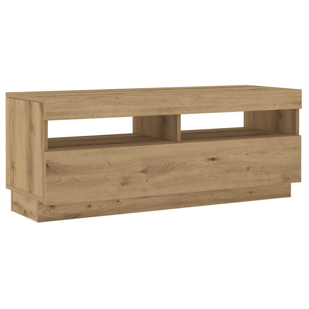 Tv-meubel met LED 100x35x40 cm bewerkt hout artisanaal eiken