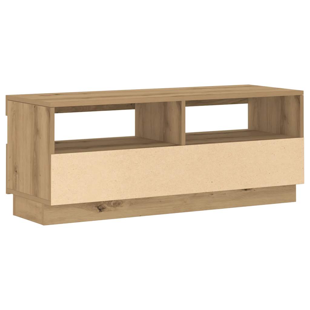 Tv-meubel met LED 100x35x40 cm bewerkt hout artisanaal eiken