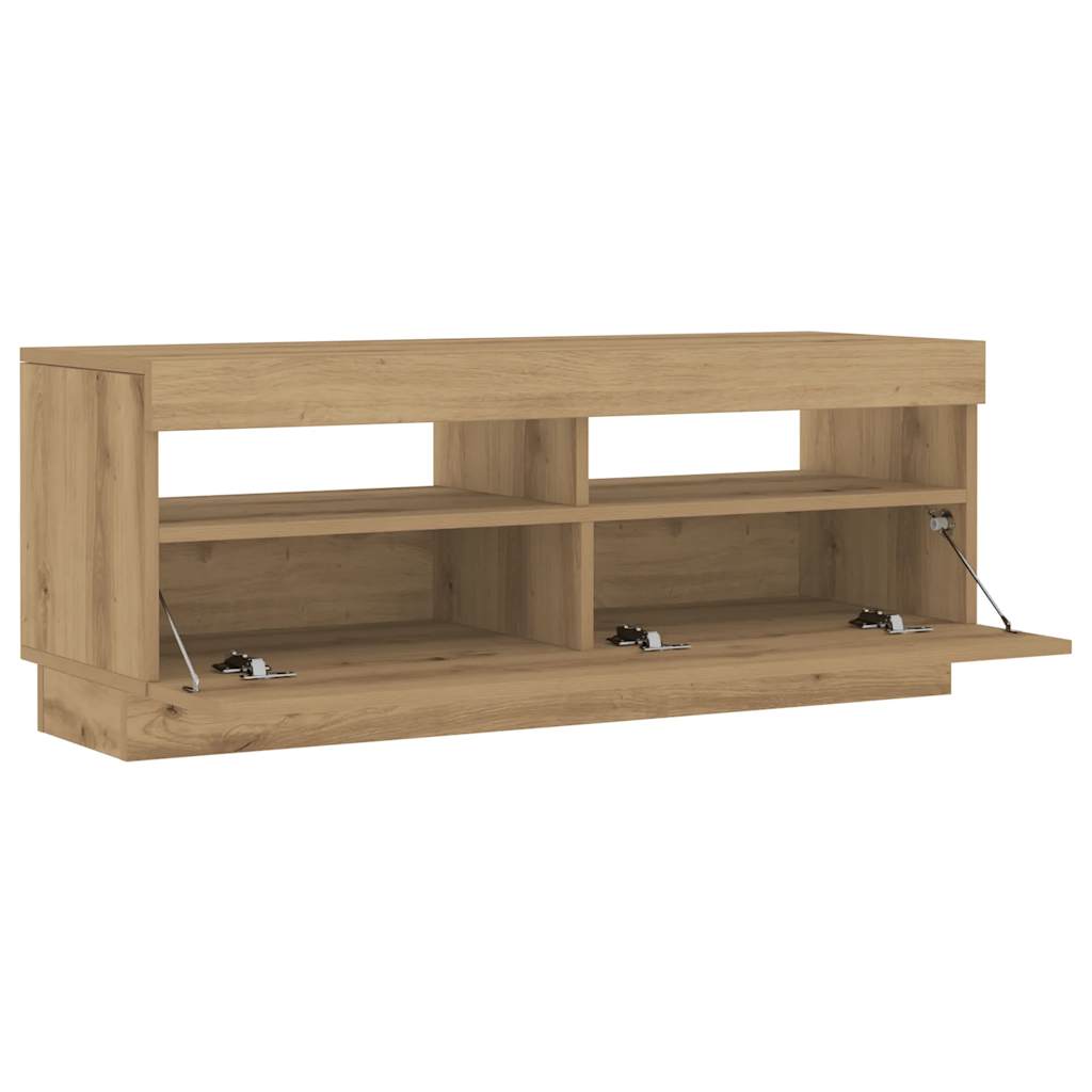 Tv-meubel met LED 100x35x40 cm bewerkt hout artisanaal eiken