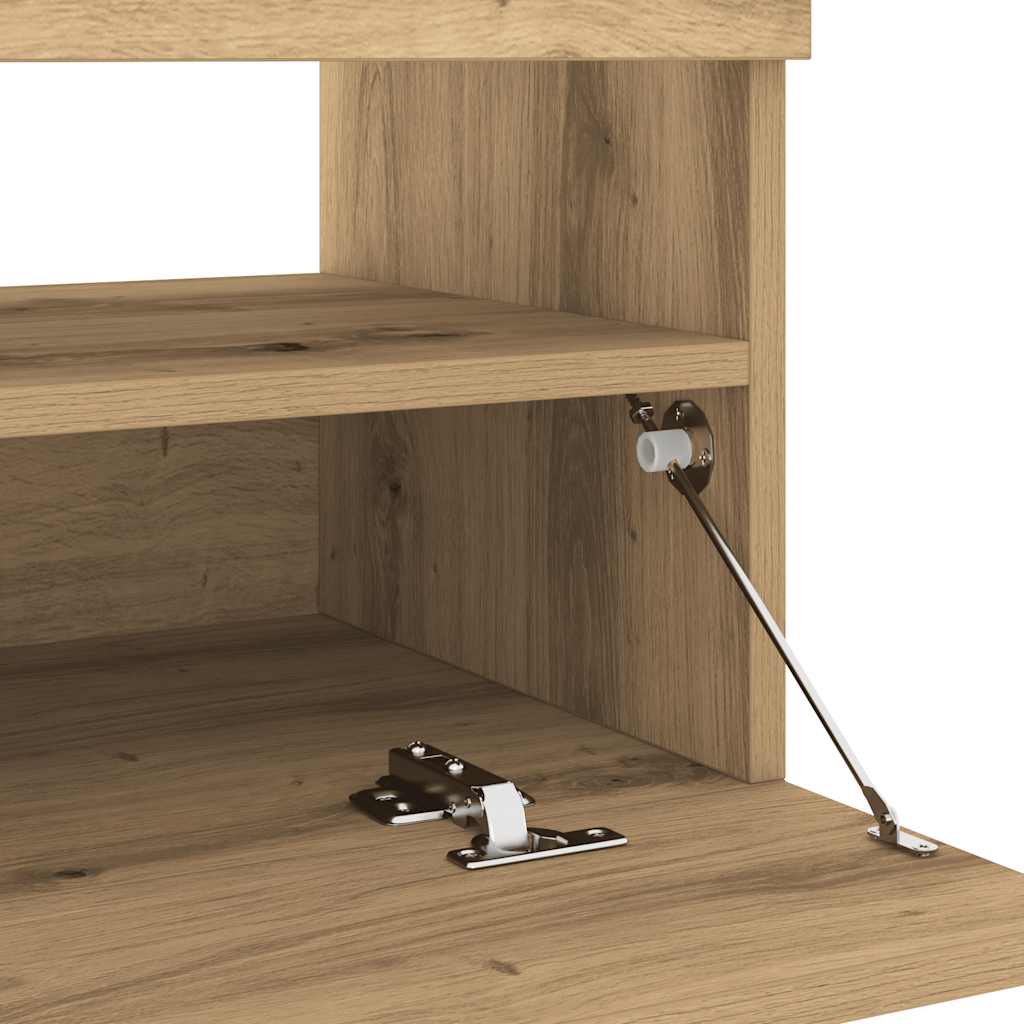 Tv-meubel met LED 100x35x40 cm bewerkt hout artisanaal eiken