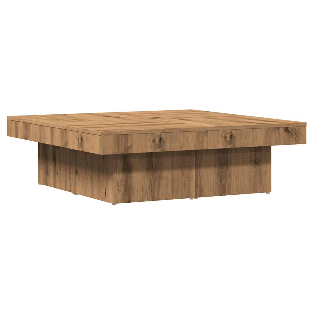 Salontafel 90x90x28 cm bewerkt hout artisanaal eikenkleur