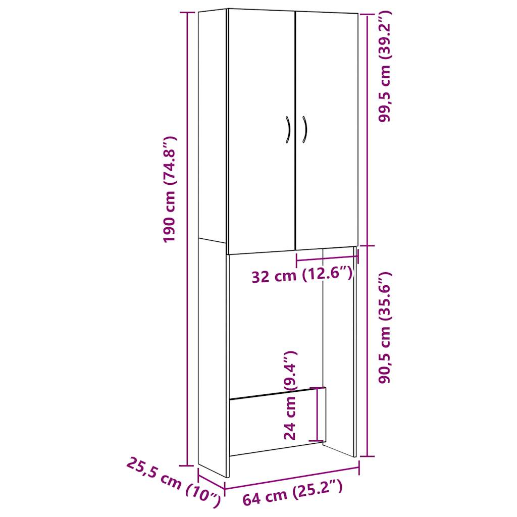 Wasmachinekast 64x25,5x190 cm artisanaal eikenkleur