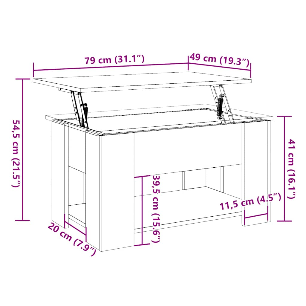 Salontafel 79x49x41 cm bewerkt hout artisanaal eikenkleur