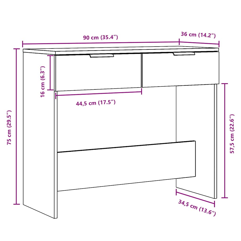 Wandtafel 90x36x75 cm bewerkt hout oud houtkleurig