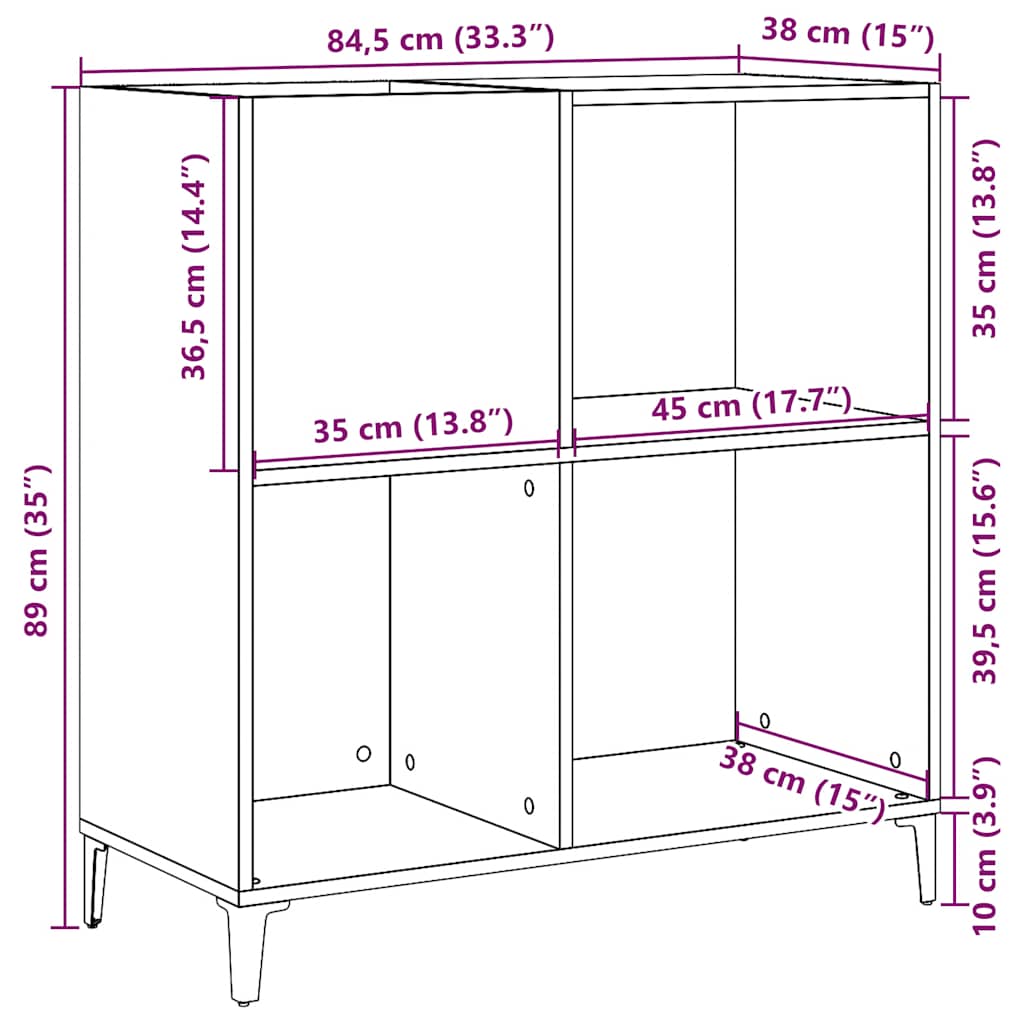 Platenkast 84,5x38x89 cm bewerkt hout oud houtkleurig