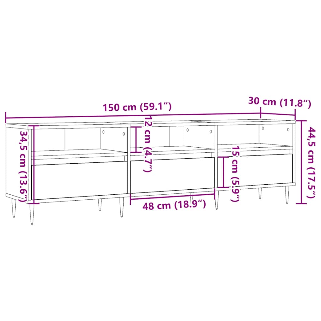 Tv-meubel 150x30x44,5 cm bewerkt hout oud houtkleurig