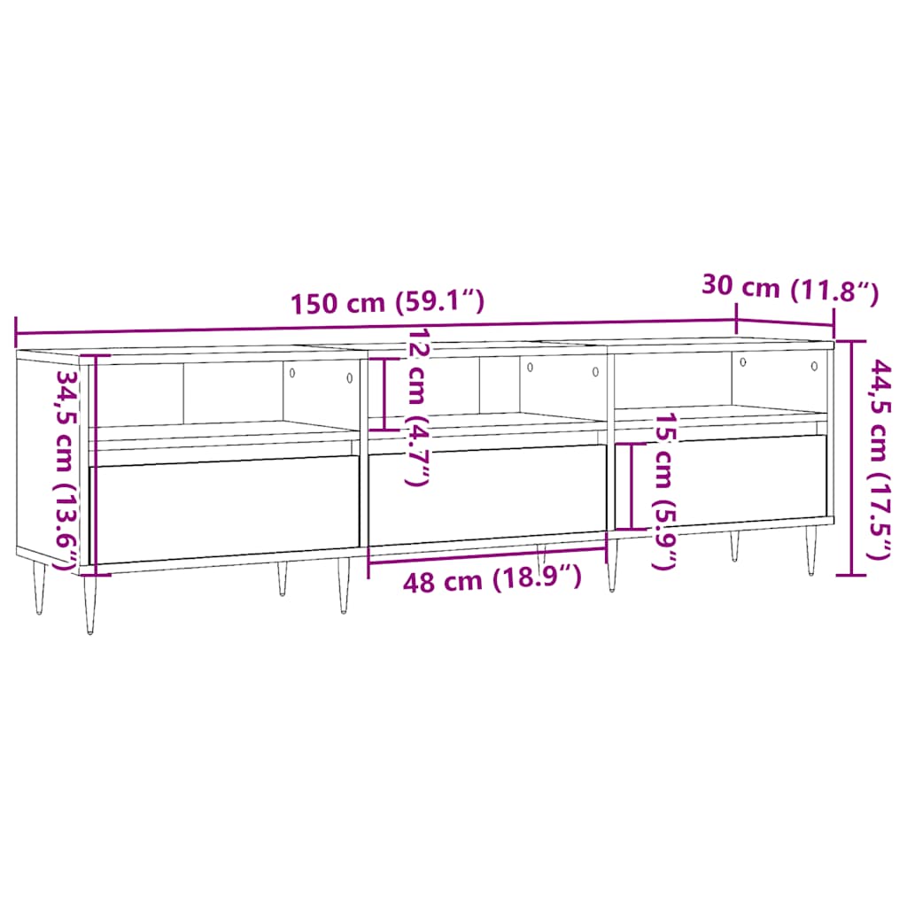 Tv-meubel 150x30x44,5 cm bewerkt hout artisanaal eikenkleur