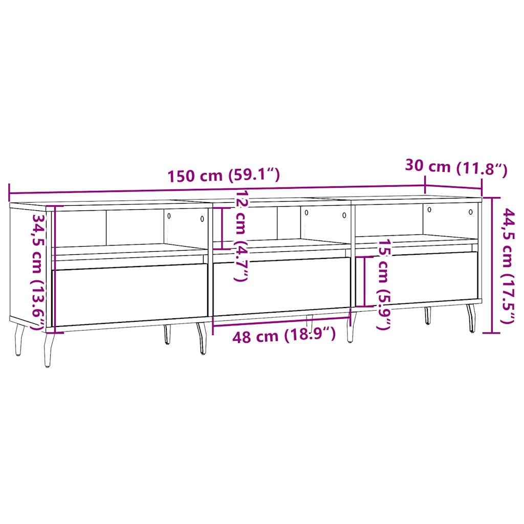 Tv-meubel 150x30x44,5 cm bewerkt hout artisanaal eikenkleur