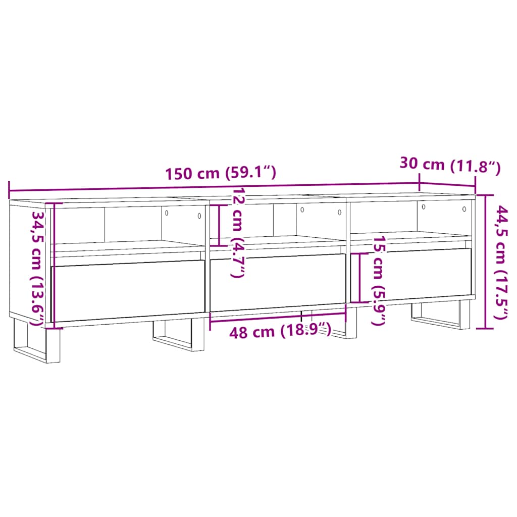 Tv-meubel 150x30x44,5 cm bewerkt hout artisanaal eikenkleur