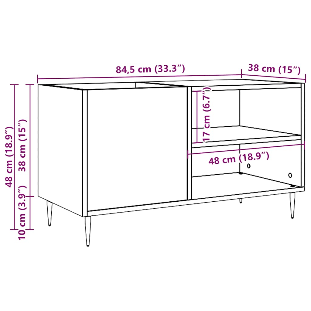 Platenkast 84,5x38x48 cm bewerkt hout artisanaal eikenkleur