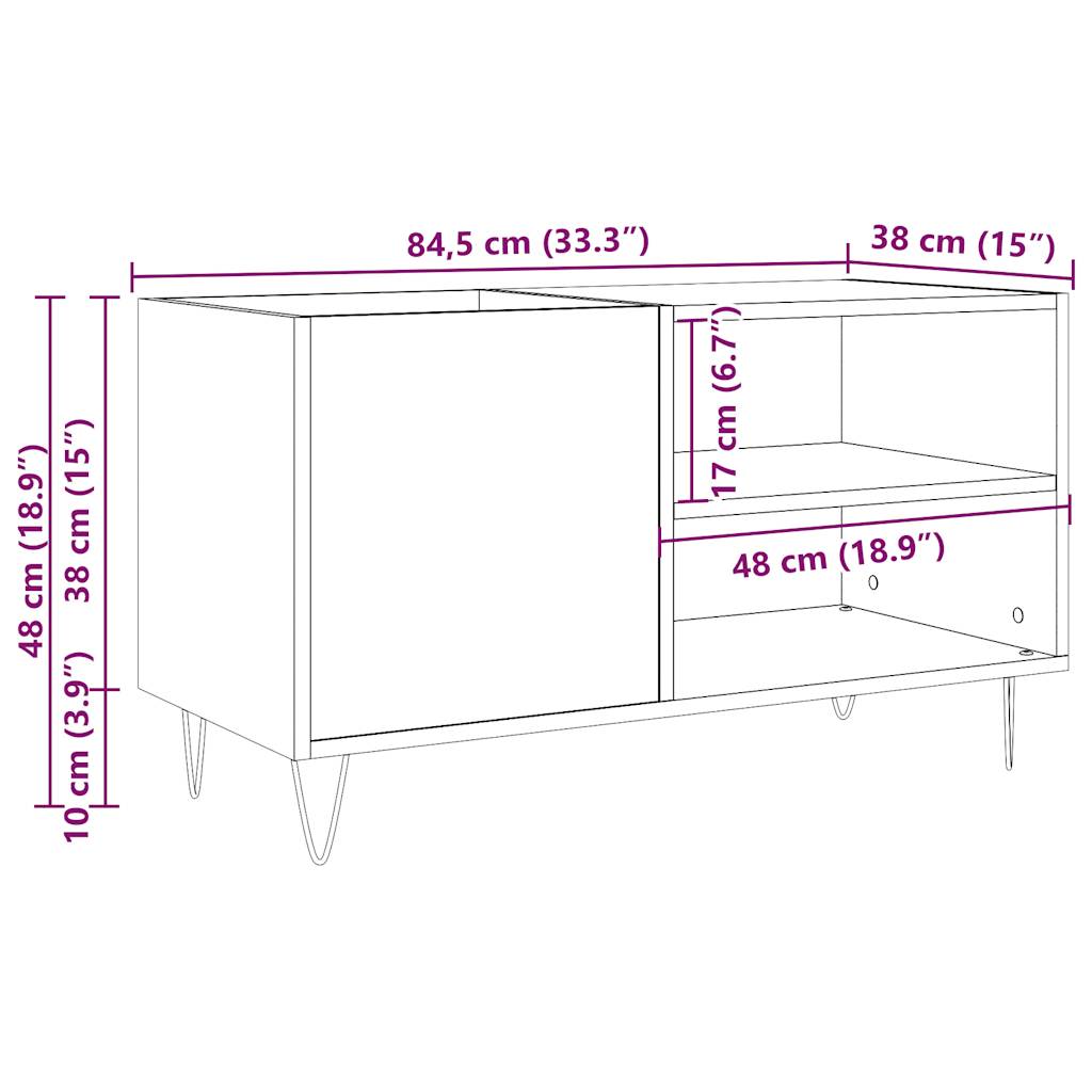 Platenkast 84,5x38x48 cm bewerkt hout oud houtkleurig