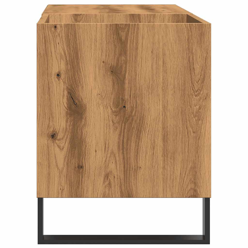 Platenkast 84,5x38x48 cm bewerkt hout artisanaal eikenkleur