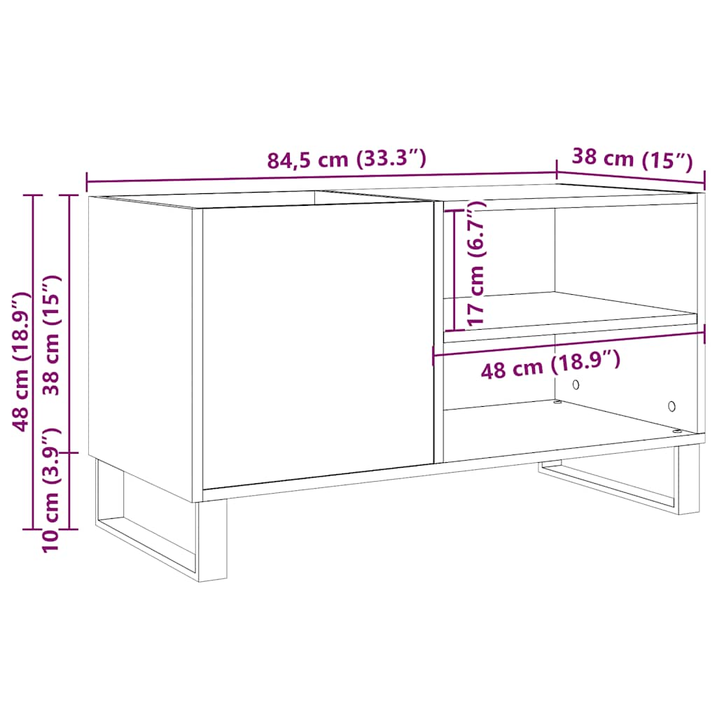 Platenkast 84,5x38x48 cm bewerkt hout artisanaal eikenkleur