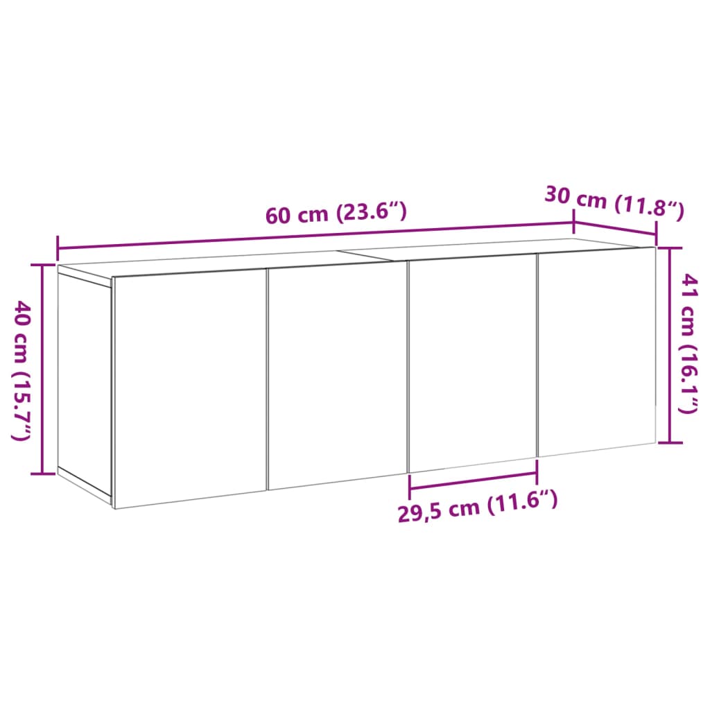 Tv-meubels 2 st wandgemonteerd 60x30x41cm artisanaal eikenkleur