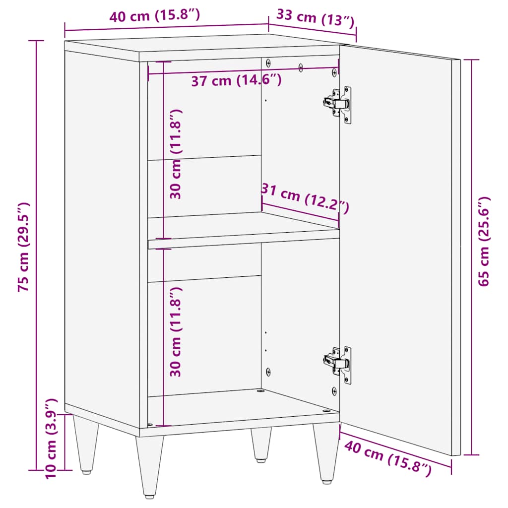 Dressoir 40x33x75 cm massief mangohout