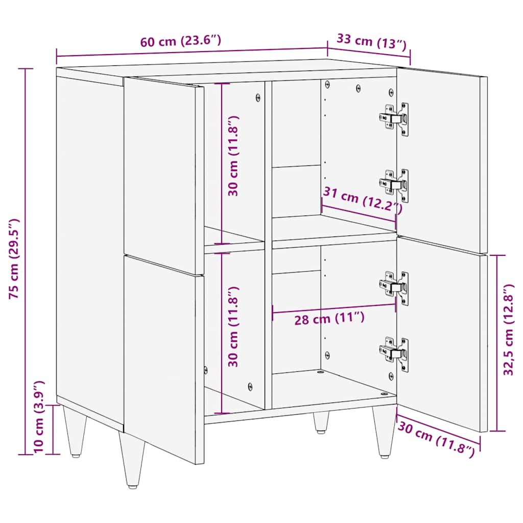 Dressoir 60x33x75 cm massief mangohout