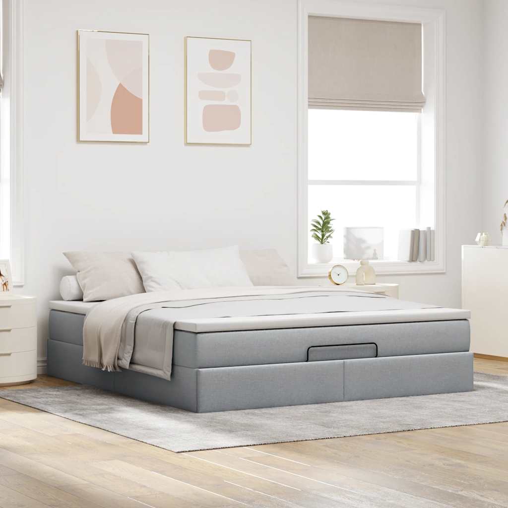 Bedframe met matras 180x200cm stof lichtgrijs