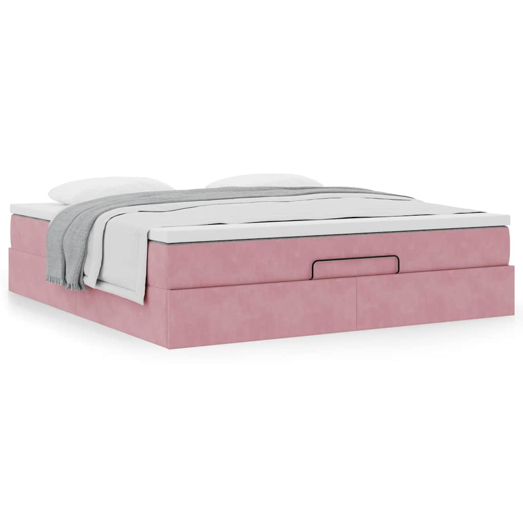 Ottoman bed met matras 160x200cm fluweel roze