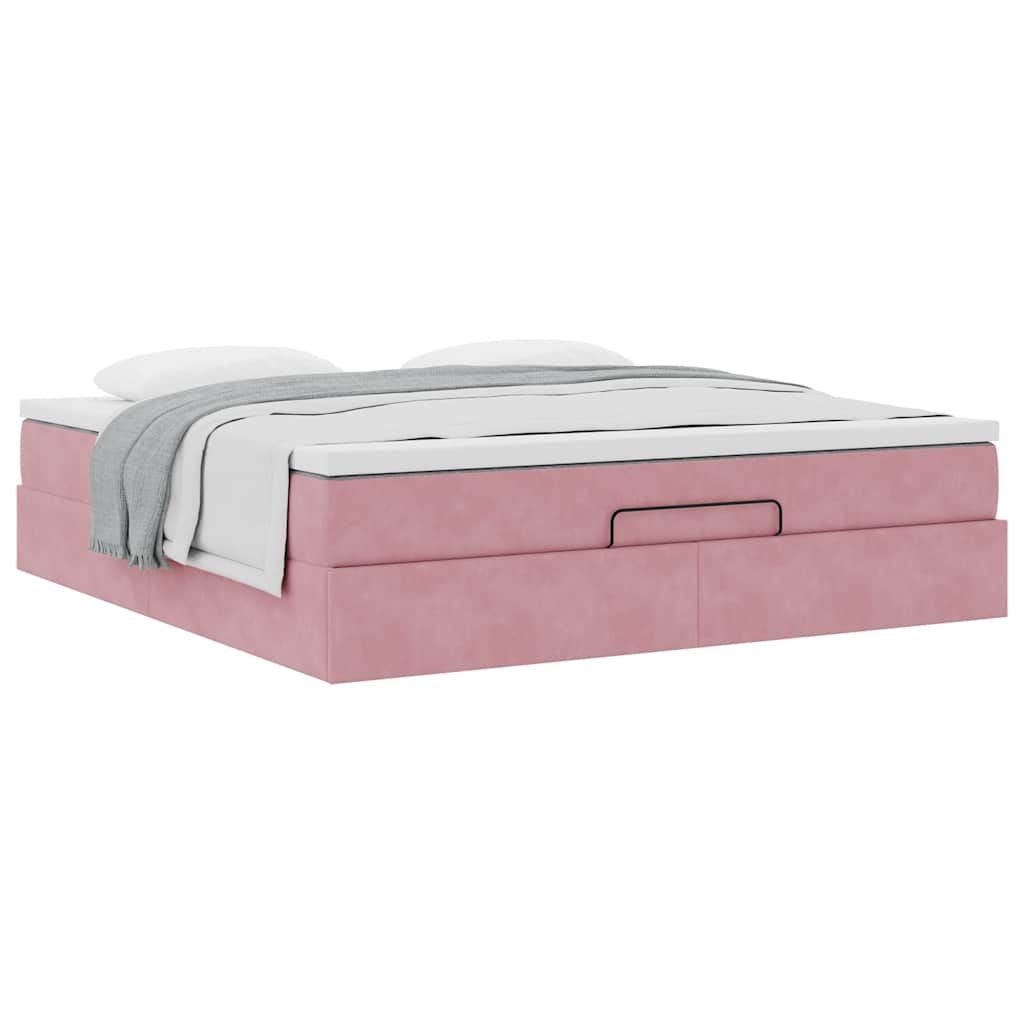 Ottoman bed met matras 160x200cm fluweel roze