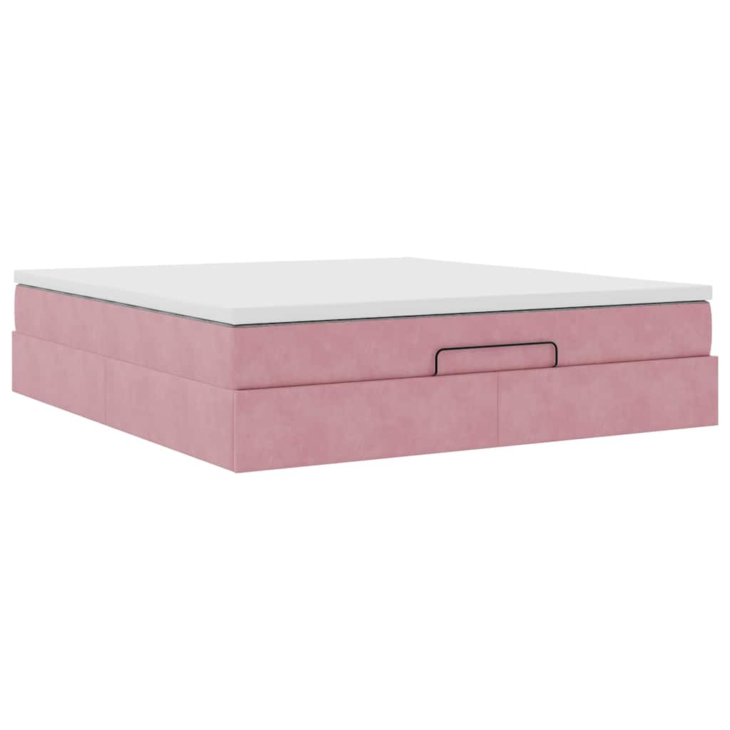 Ottoman bed met matras 160x200cm fluweel roze