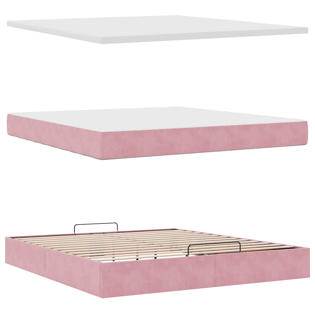 Ottoman bed met matras 160x200cm fluweel roze