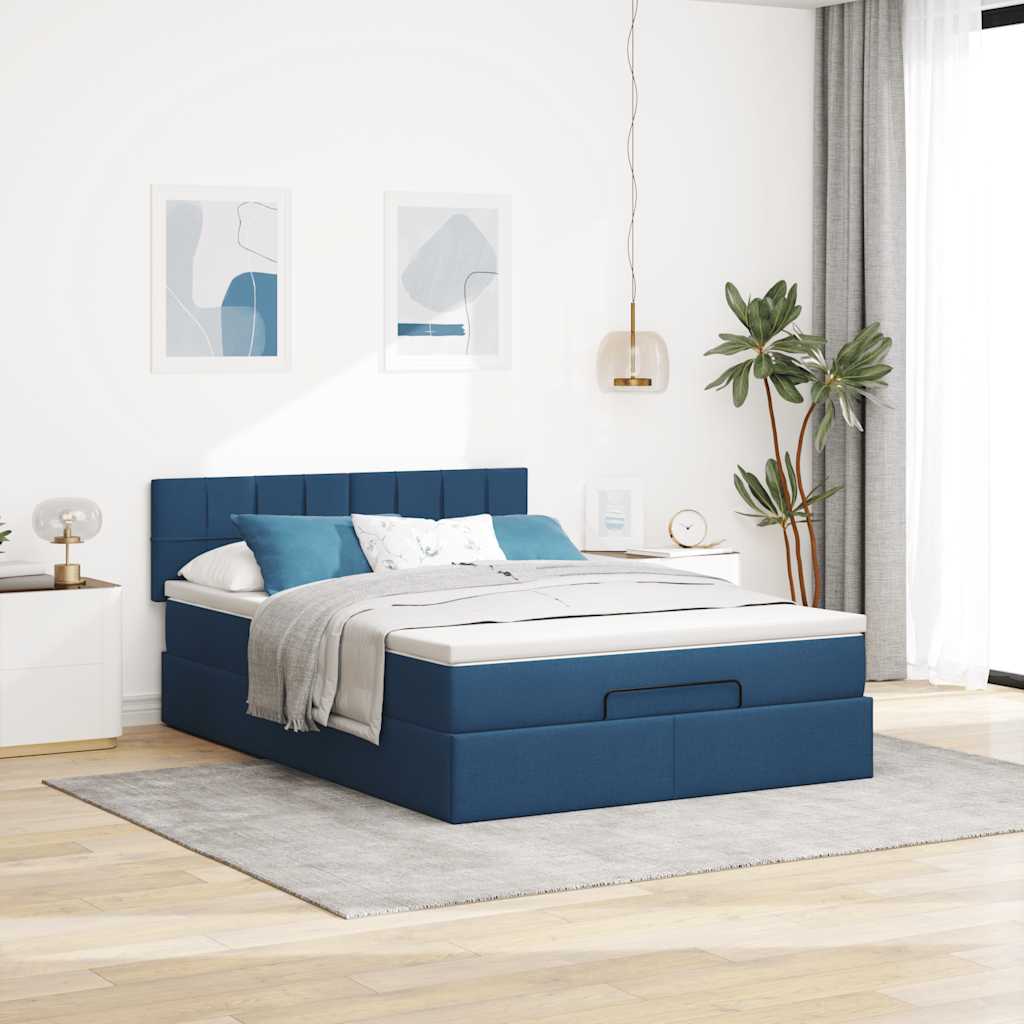 Ottoman bed met matras 140x190cm stof blauw