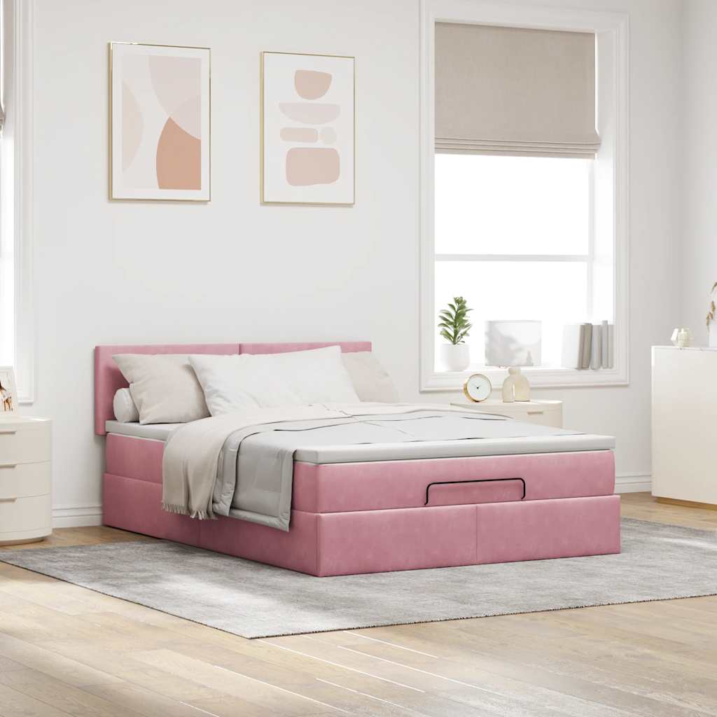 Ottoman bed met matras 140x200cm fluweel roze