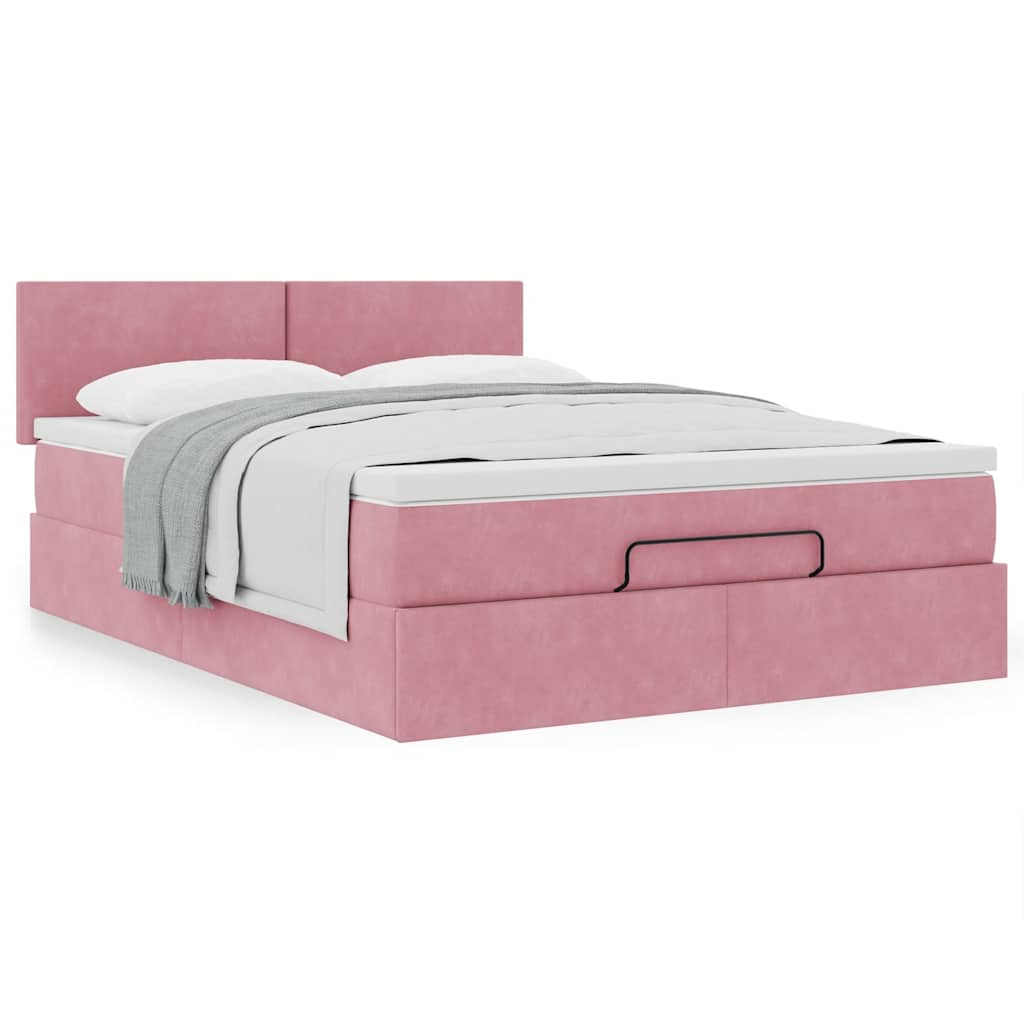 Ottoman bed met matras 140x200cm fluweel roze