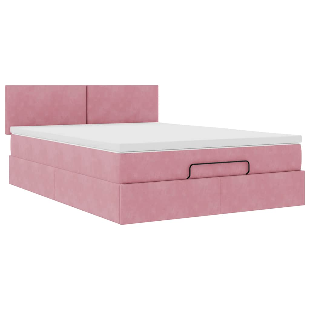 Ottoman bed met matras 140x200cm fluweel roze